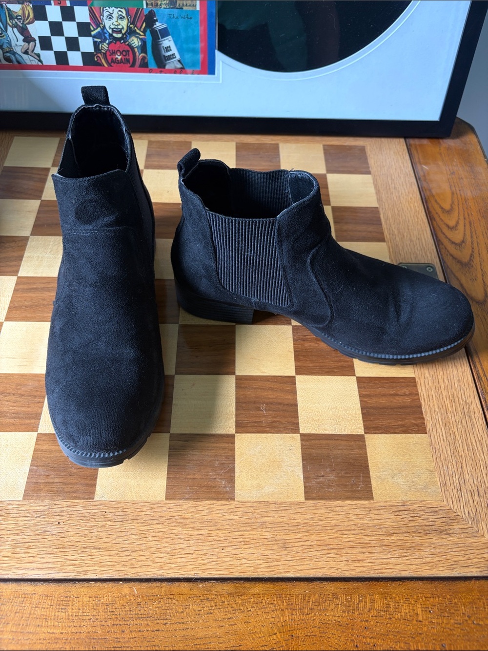 Natural Reflections Black Suede Chelsea Ankle Booties with Elastic Panels